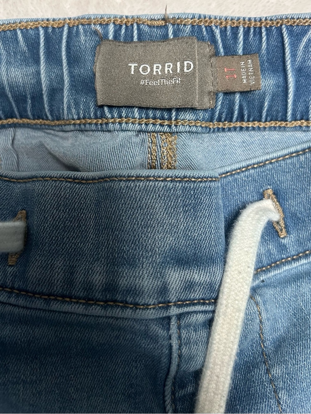torrid Light Blue Straight-Leg Denim Pants with Drawstring - Picture 3 of 9